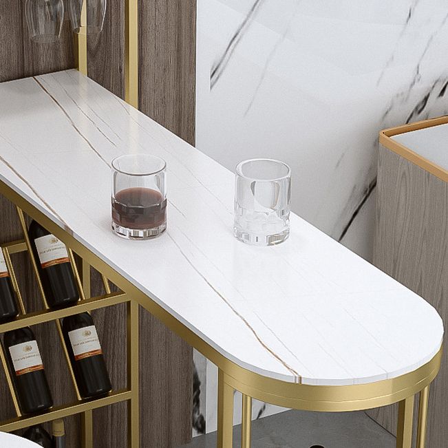 Glam Iron Bar Table Faux Marble White Top 41.3"H Bistro Table with Wine Glass Holders