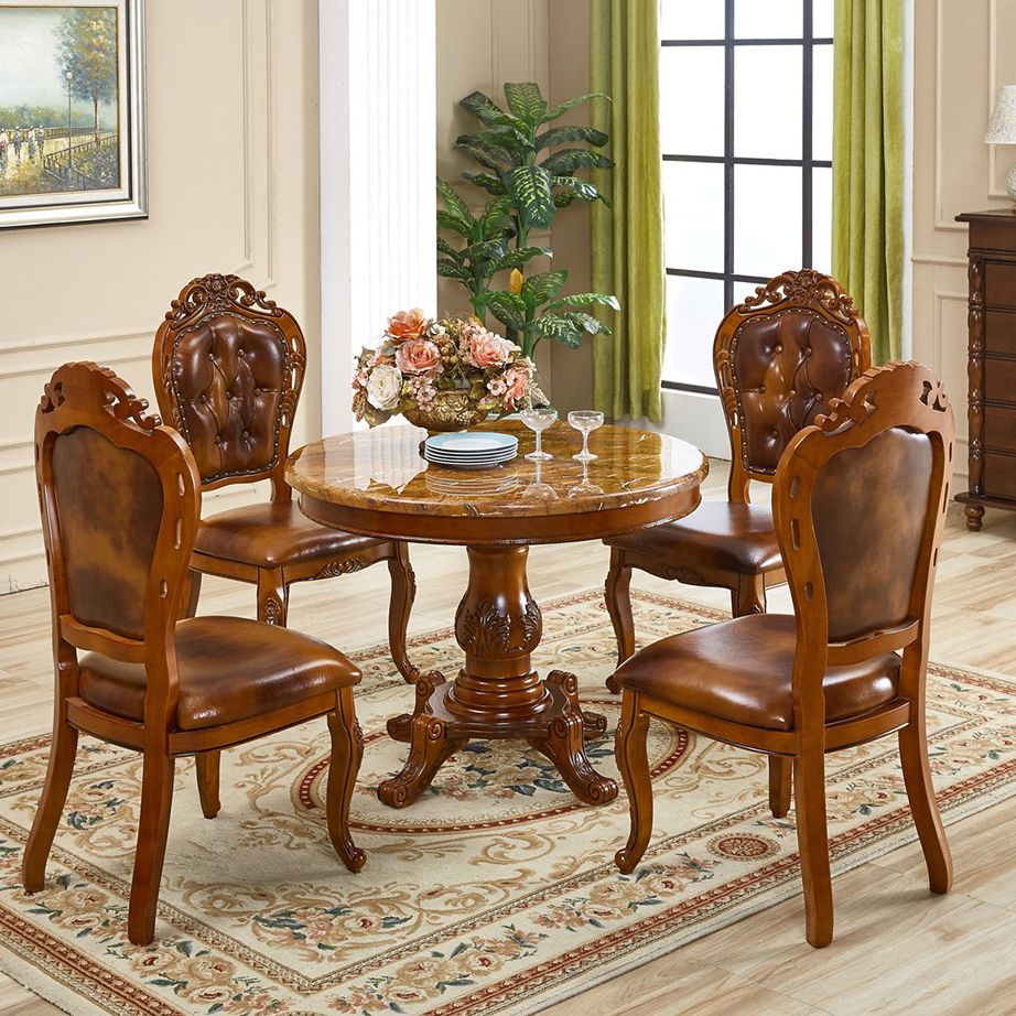 Round 4 Legs Victorian Style Dining Table Sintered Stone Fixed Table for Kitchen