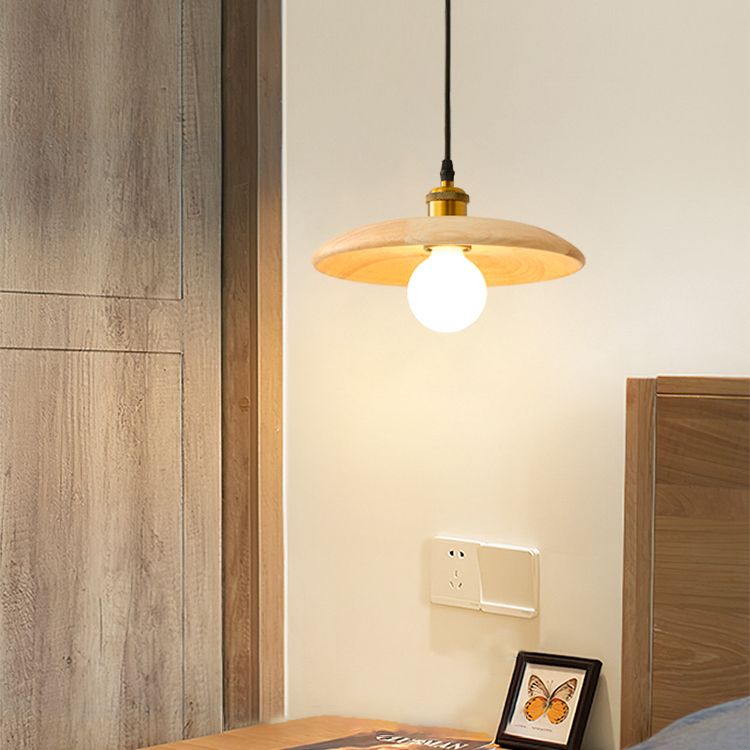 Wooden Circle Suspension Pendant Light Contemporary Style Wood Pendant Ceiling Light