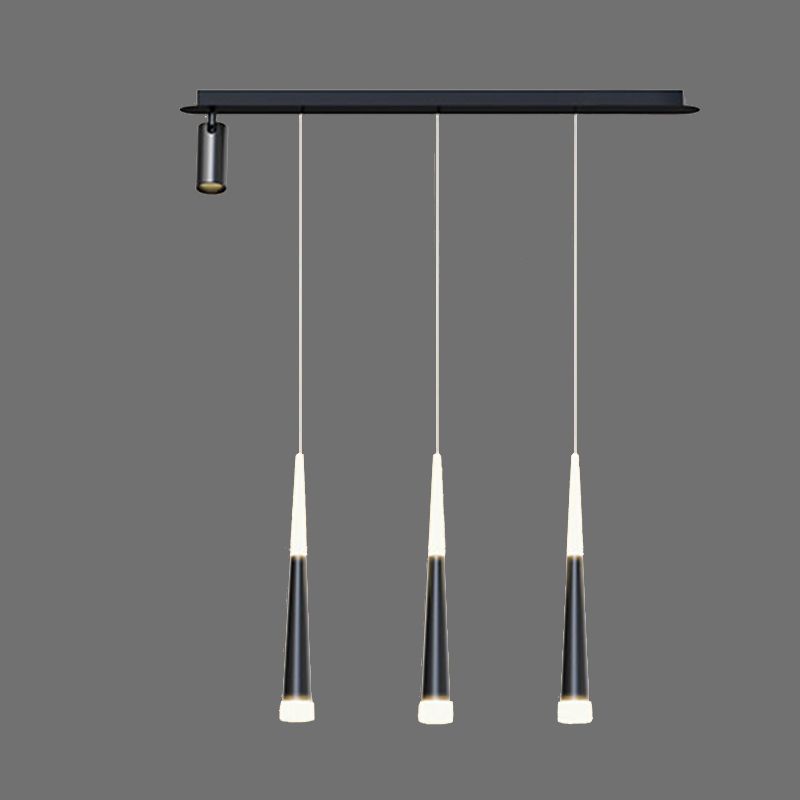 Cone Shaped Chandelier Lighting Fixture Simple Metal LED Dinning Room Island Pendant in Black