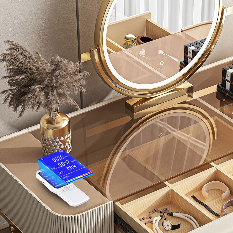 Dimmable Lighted Mirror Dressing Table with 5 Drawers Glass/Stone Top Make-up Vanity