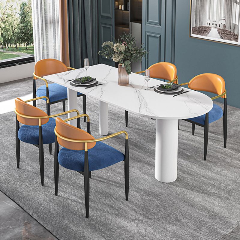 Modern Simple Stone Table for Restaurant Oval Table with White Legs