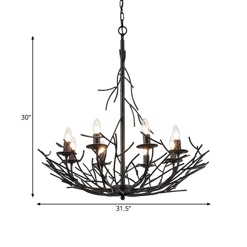 Lámpara de lámpara de araña de forma de nido vintage colgante de techo colgante de 8 luces en negro