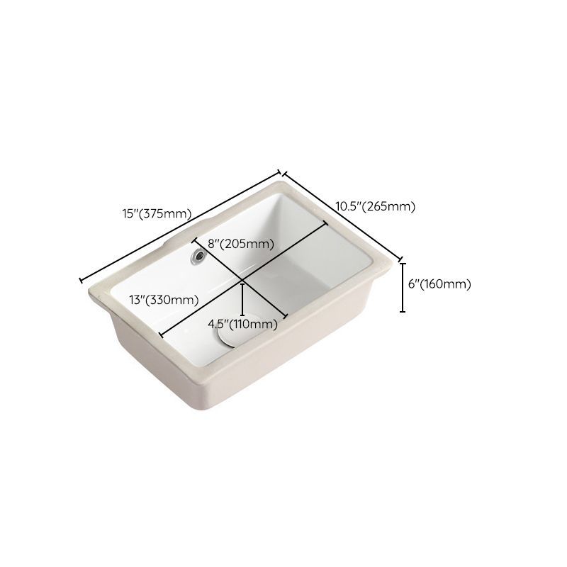 Contemporary Bathroom Sink with Pop-Up Drain Porcelain Rectangular Undermount Vanity Sink