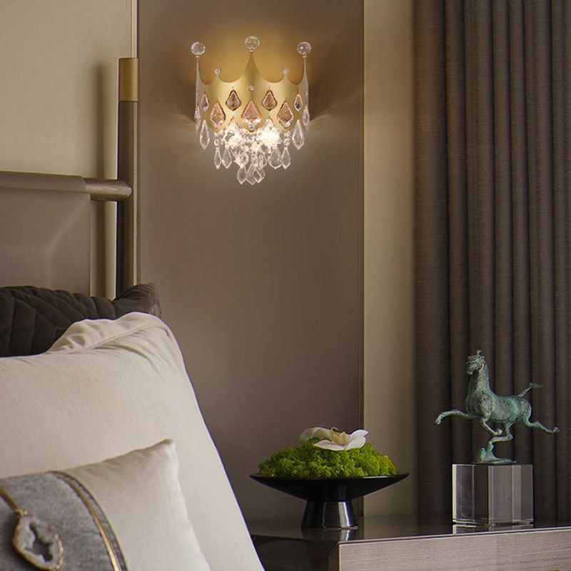 2 - Light Crown Shape Wall Light in Gold Post Modern Wall Sconce with Crystal Accents
