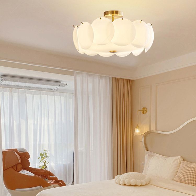 Glass Circular Semi Flush Simple Semi Mount Lighting in White