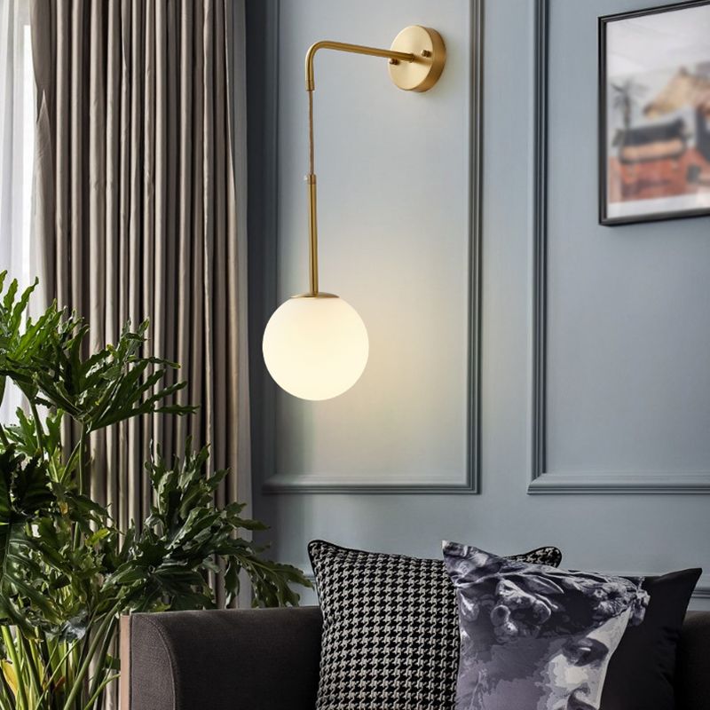 Modernism Globe Shaded Wall Light Golden Metal Lighting for Foyer