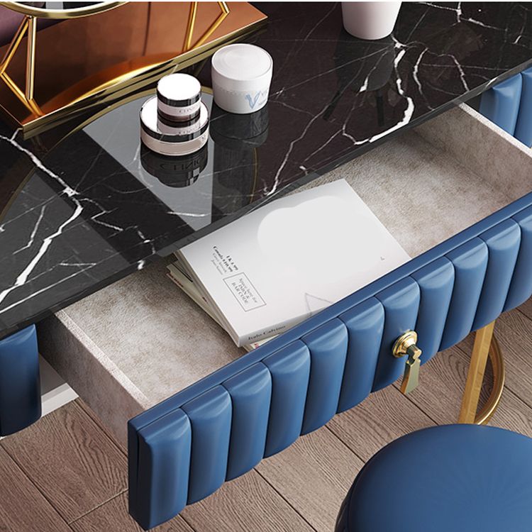 Glam Slate Top Makeup Vanity Set Blue 1 Drawer Vanity Dressing Table