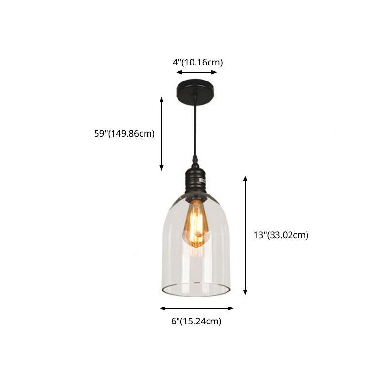Stile industriale vintage a 1 luci Light appeso a campana trasparente in vetro lampada a sospensione in nero