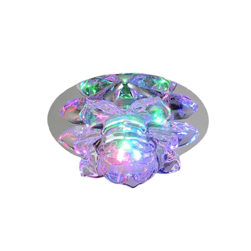 Clear Faceted Crystal Lotus Flush Ceiling Light Modern LED Lighting Fixture for Bedroom in Warm/White/Multi Color Light