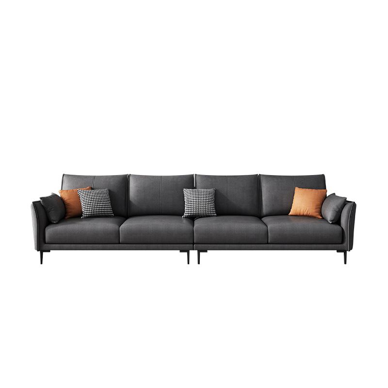 Stain-Resistant Faux Leather Couch Living Room Flared Arm Sofa with Pillow Back