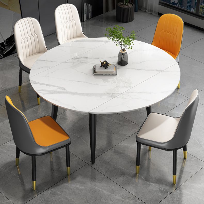 Extendable Sintered Stone Top Dining Table Round Table with Metal 4 Legs