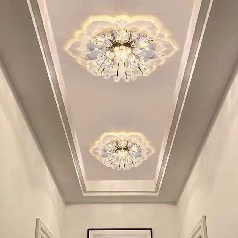 Flower-shaded Flush Mount Ceiling Light Fixture Modern Crystal Flushmount Recessed Lighting