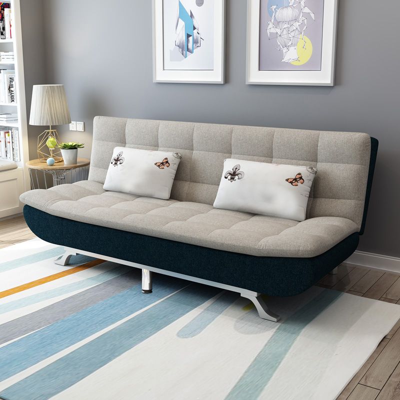 Cotton Blend and Faux Leather Contemporary Armless Biscuit Back Sofa Bed