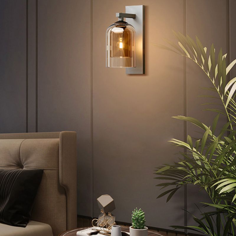 Single Modernism Silver Finish Wall Mounted Sconce Glass Shaded Wall Light