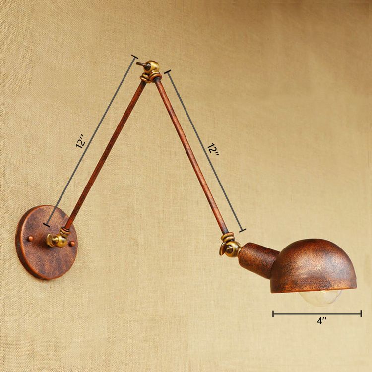 1 Light Bowl Wall Light Fixture Antique Style Rust Metal Wall Sconce with Swing Arm for Study Room