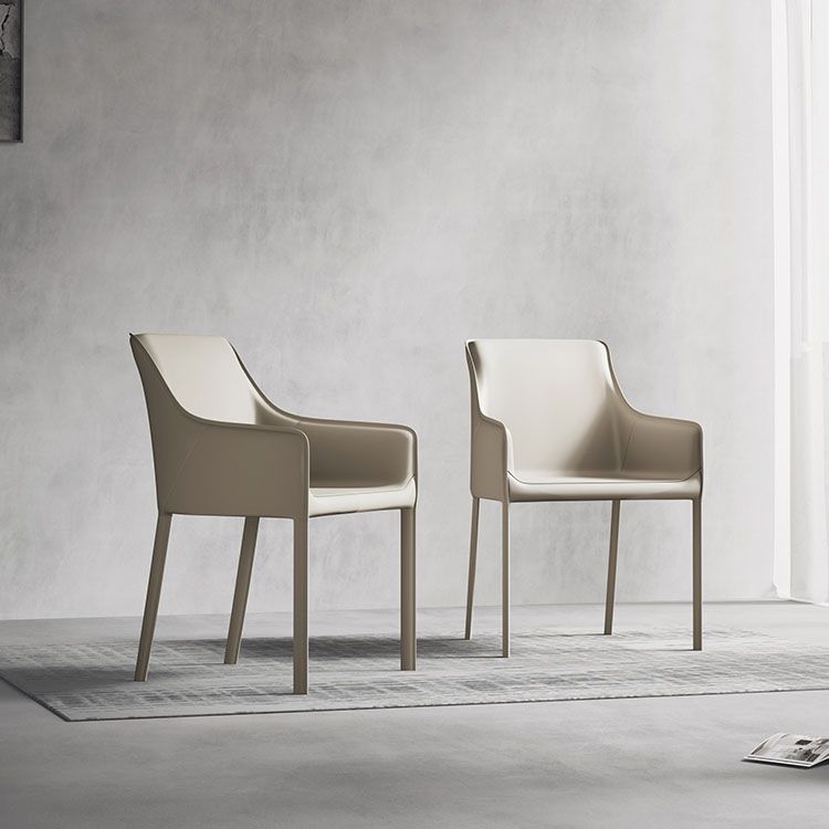 Minimalist Style Leather Dining Chair Arm Solid Back Dining Side Chair