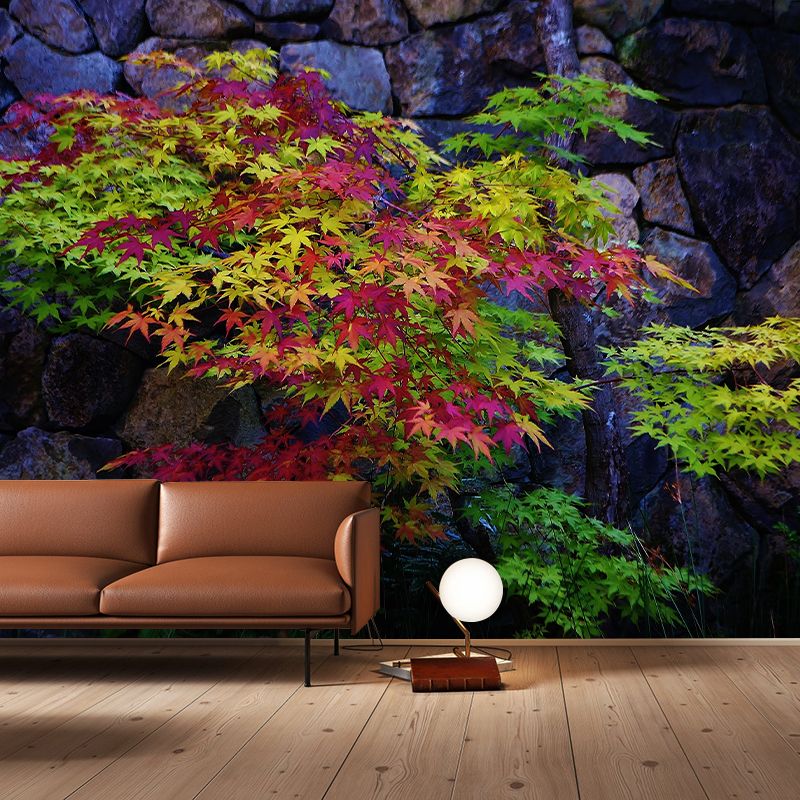 Soft Color Maple Pattern Mural Moisture Resistant Modern Style Bedroom Wall Art