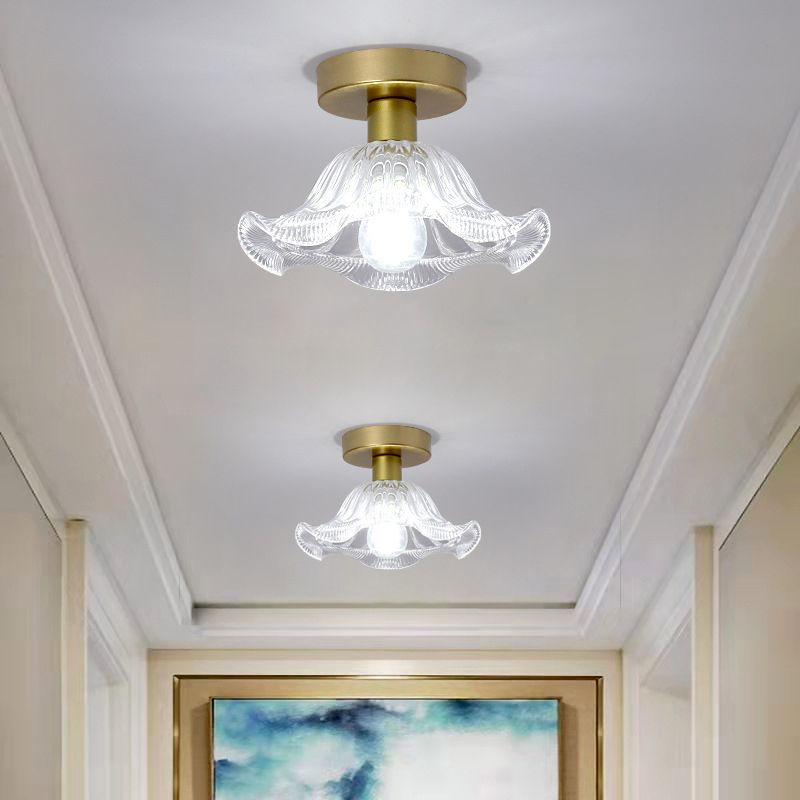 Contemporary Ceiling Lamp Flower-shaped Glass Shade Flush Mount Light Fixture