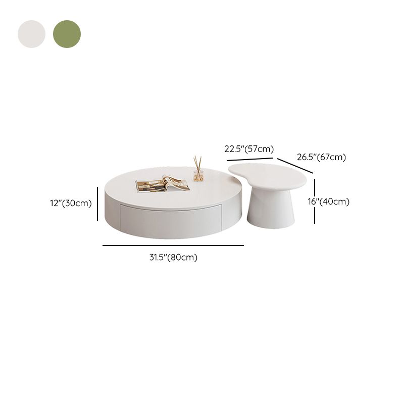 White Coffee Table Wooden 2 Piece Nesting Tables with Storage Drawer