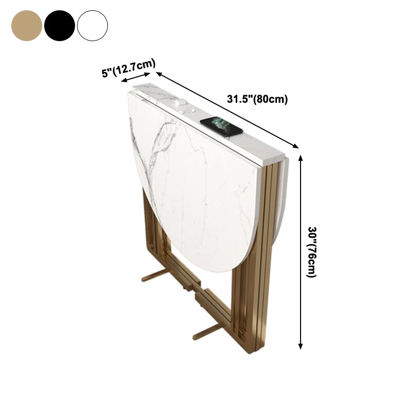 Foldable Artificial Wooden Top Table Extendable Round Kitchen Table with Trestle Base