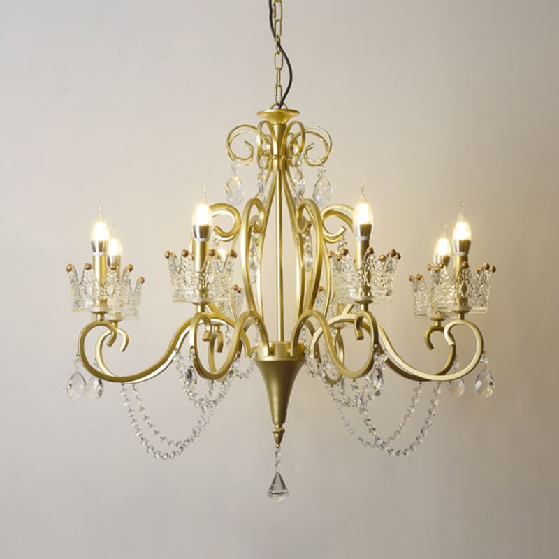 Traditional Crown Chandelier Lighting Crystal Pendant Light with Metallic Candlestick