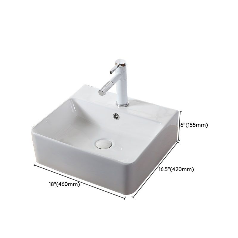 Modern Vessel Bathroom Sink Rectangular Porcelain Drain Vessel Sink(Not Included Faucet)