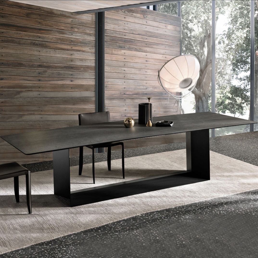 Mesa rectangular de lujo tradicional de metal, mesa interior con tapa de piedra sinterizada para cocina y comedor