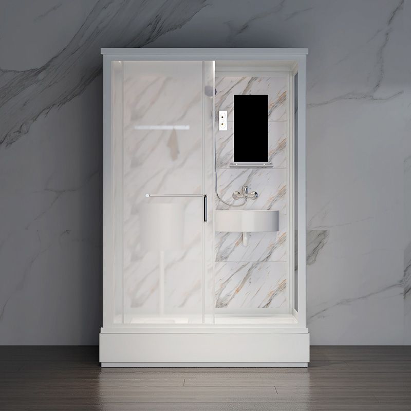 Single Sliding Frosted Glass Shower Enclosure Framed Shower Enclosure in White