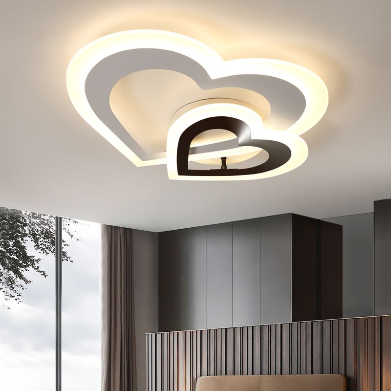 Loving Heart Acrylique Plafonnier Luminaire Style Nordique LED Noir-Blanc Plafonnier en Blanc/Lumière Chaude