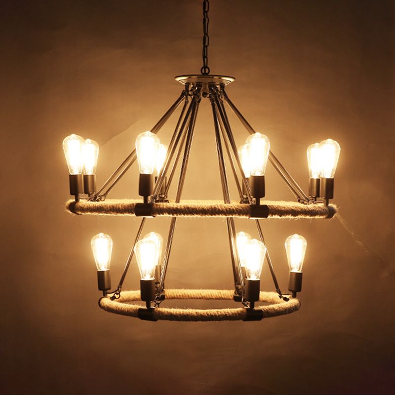 Industrial Hanging Lamp Kit Wheel Rope Pendant Lighting Fixtures for Bar