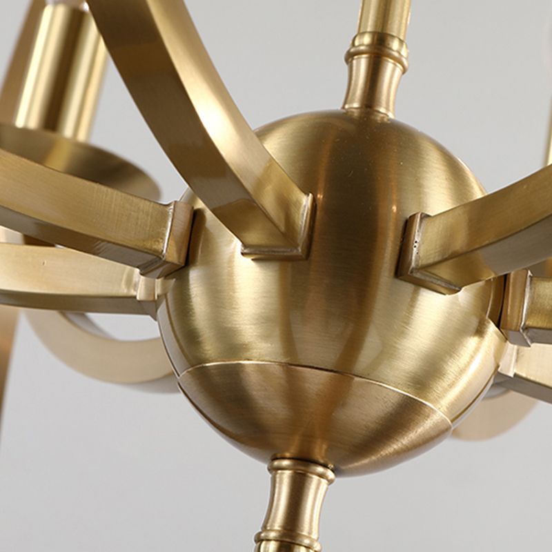 8 Lights Pendant Light Classic Candle Metal Hanging Chandelier in Gold for Living Room with Ring