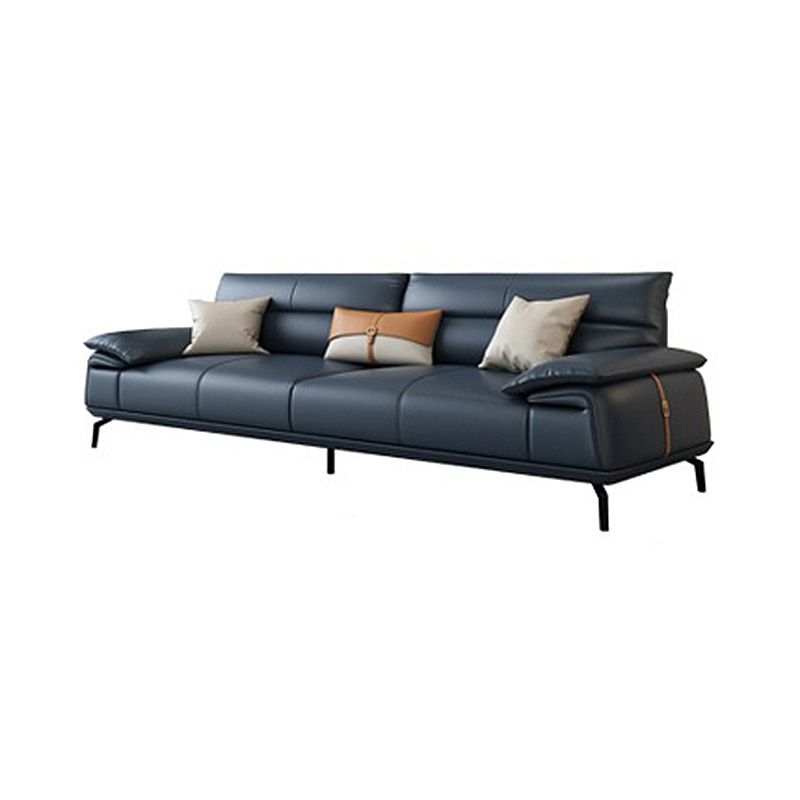 Stationary Stain Resistant Genuine Leather Pillow Top Arm Dark Grey Sofa
