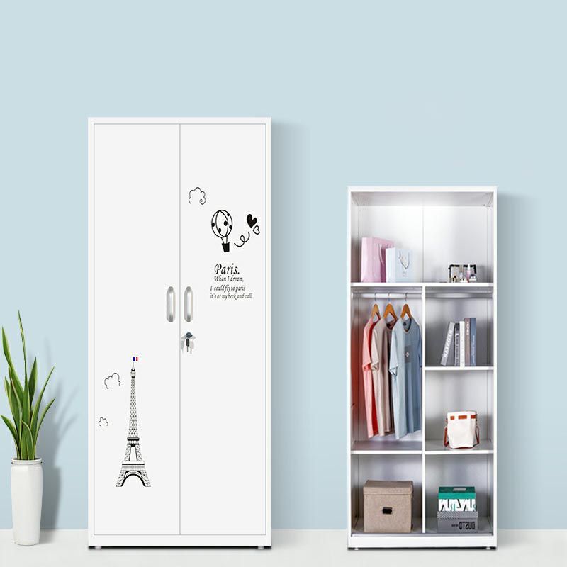 Modern Armoire Steel 2 Doors White Small Wardrobe Armoire with Lock