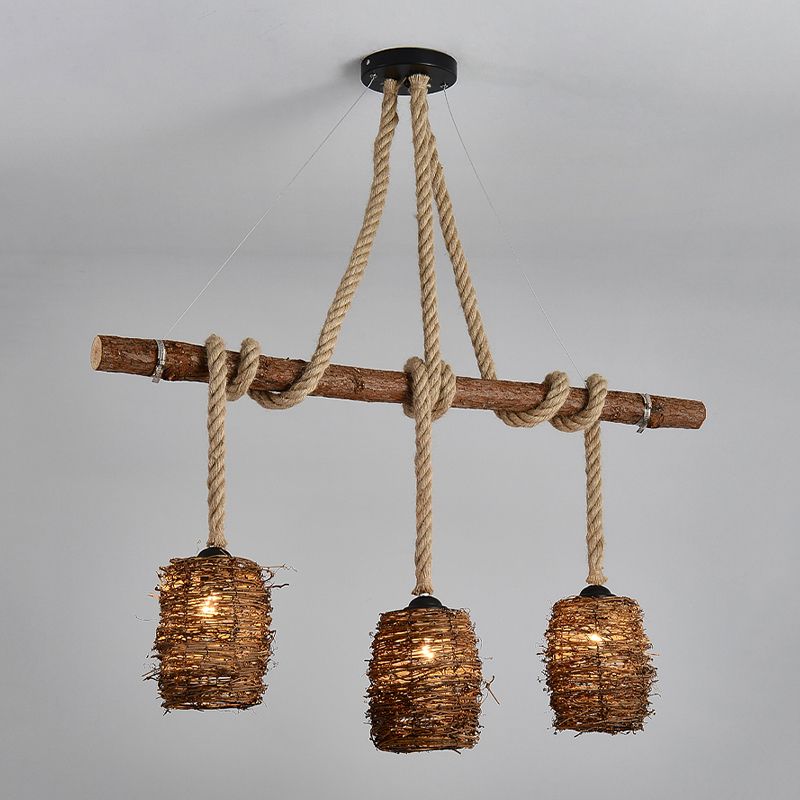 Industrial Style Cylinder Island Pendants Rope Pendant Lights for Dining Room