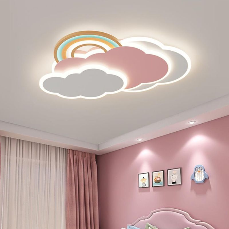 Cloud Shape Metal Flush Light Kid Style 4 Lights Flush Mount Ceiling Lights in White