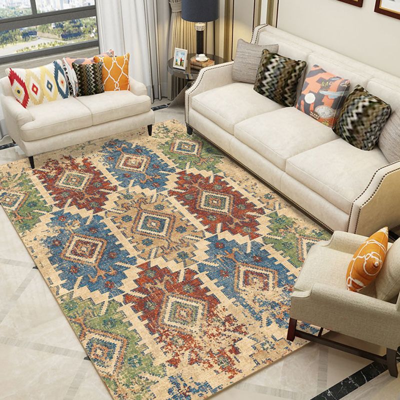 Classic Living Room Rug Multi Colored Plant Pattern Area Rug Polyster Non-Slip Easy Care Carpet