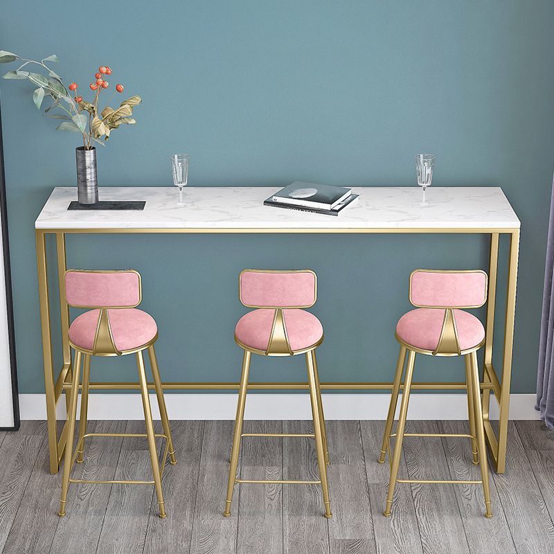White Glam Style Bar Table in Faux Marble and Metal Bar Table for Living Room, Only Table