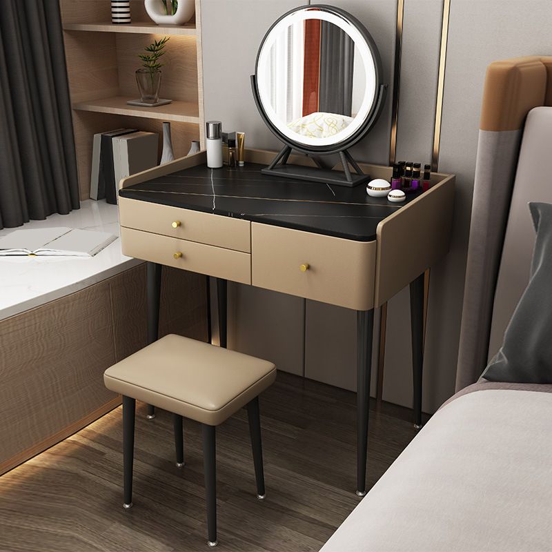 3-Drawer Modern Stone Vanity Makeup Dressing Table with Stool