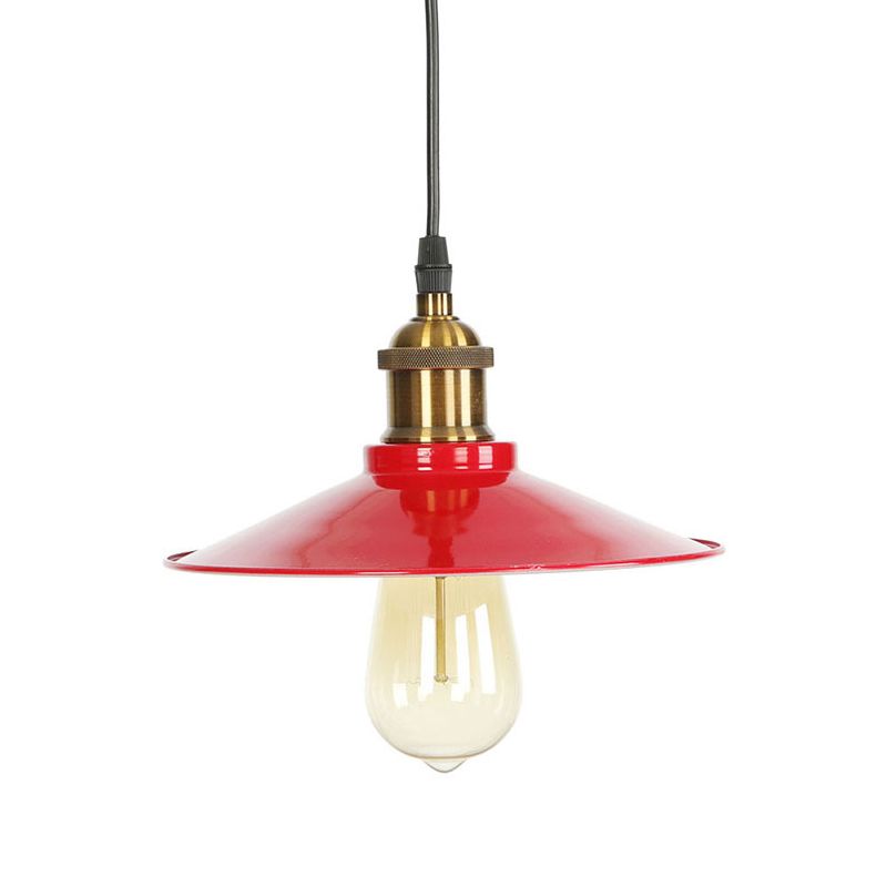 Red 1 Bulb Pendant Light Kit Loft Style Iron Saucer Shade Hanging Ceiling Light for Living Room, 8.5"/10"/14" W