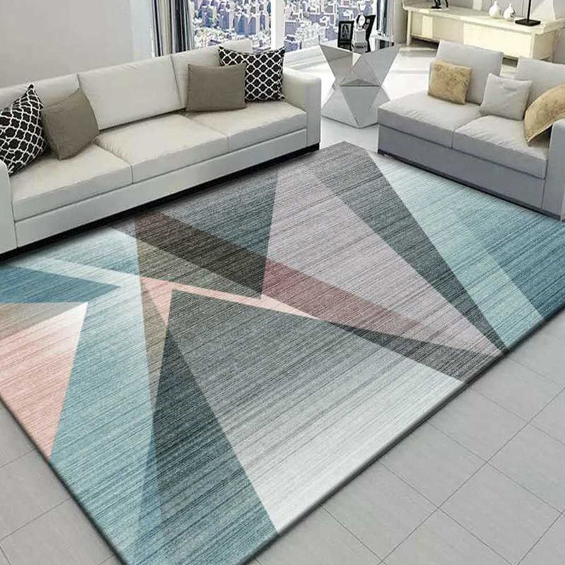 Multi Colored Bedroom Rug Modern Geometric Printing Carpet Polypropylene Washable Stain Resistant Anti-Slip Backing Rug