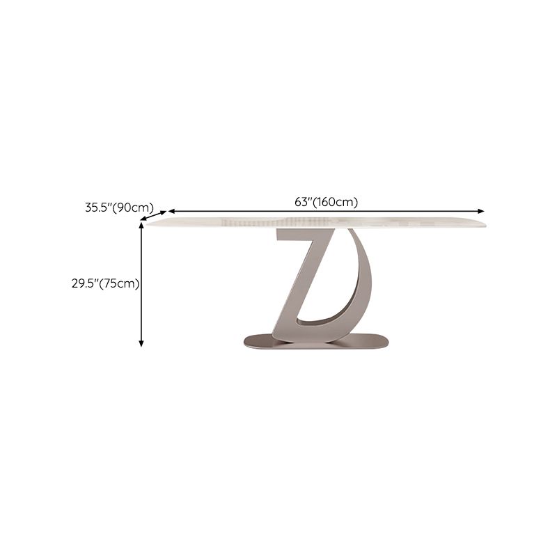 Glam Dinner Table Rectangle Stone Dining Room Table in White