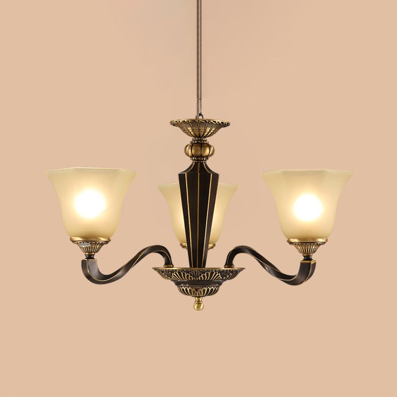 Vintage Bell Shade Pendant Chandelier White Glass Hanging Lamp Kit for Living Room