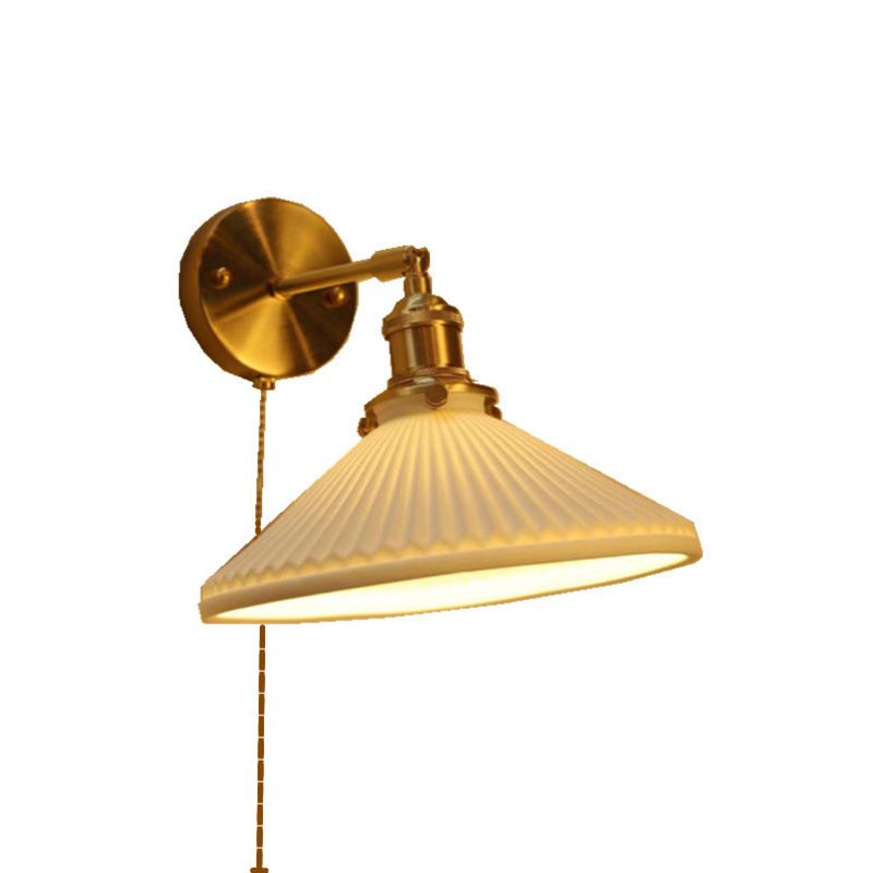 Modern Metal Wall Sconce Geometric Shape Vanity Lamp with Ceramic Shade for Bathroom