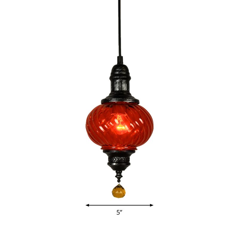 1 Light Pendant Lighting Moroccan Oval Red/Blue/Green Textured Glass Hanging Ceiling Light for Restaurant