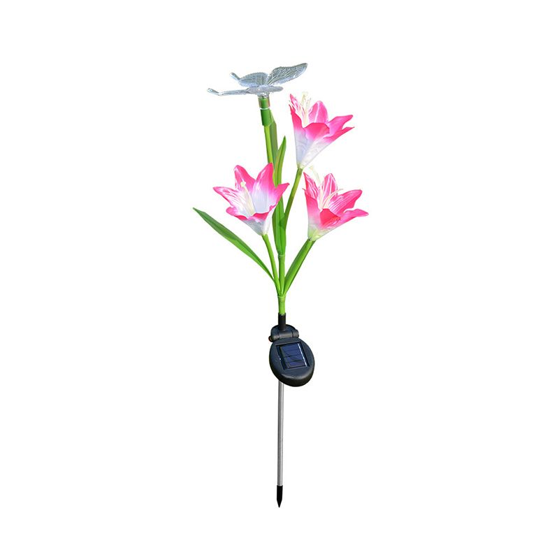 Lily Shaped Garden LED Lawn Light Plastic 3 Heads Artistic Solar Ground Lighting, 3 Pcs