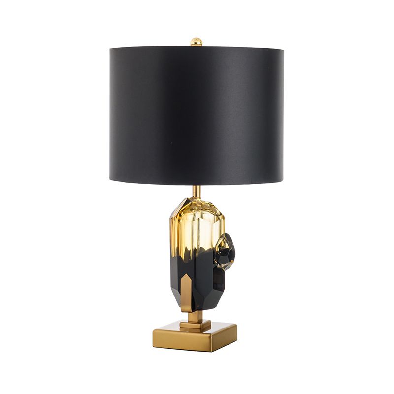 1-Bulb Bedroom Night Table Light Modernist Gold Desk Lamp with Drum Black Fabric Shade