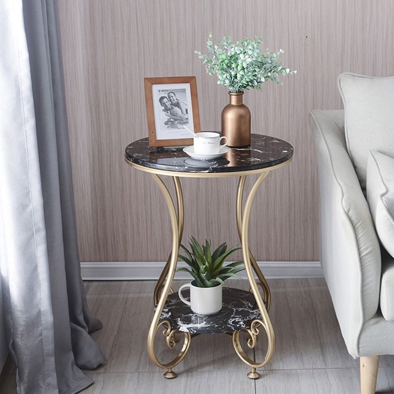 Glam Round Glossy Marble Top End Table Metal Curved Sofa Side End Table