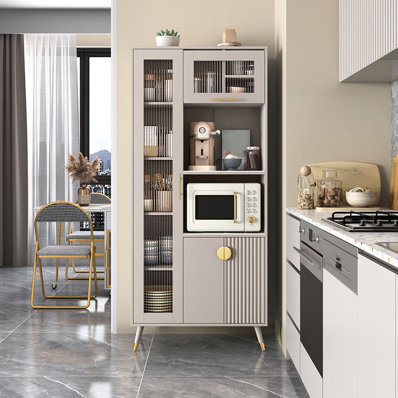 Ultra Modern Dining Hutch Glass Doors Faux Wood Storage Cabinet for Dining Room