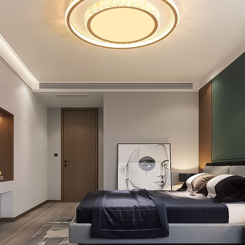 2-Tier Crystal LED Flush Light Minimalist Golden Ceiling Mount Lamp in Geometric Shape